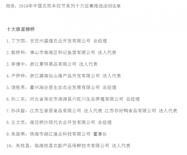 五香居孙洪留入围2019中国农民丰收节“十大致富榜样”名单